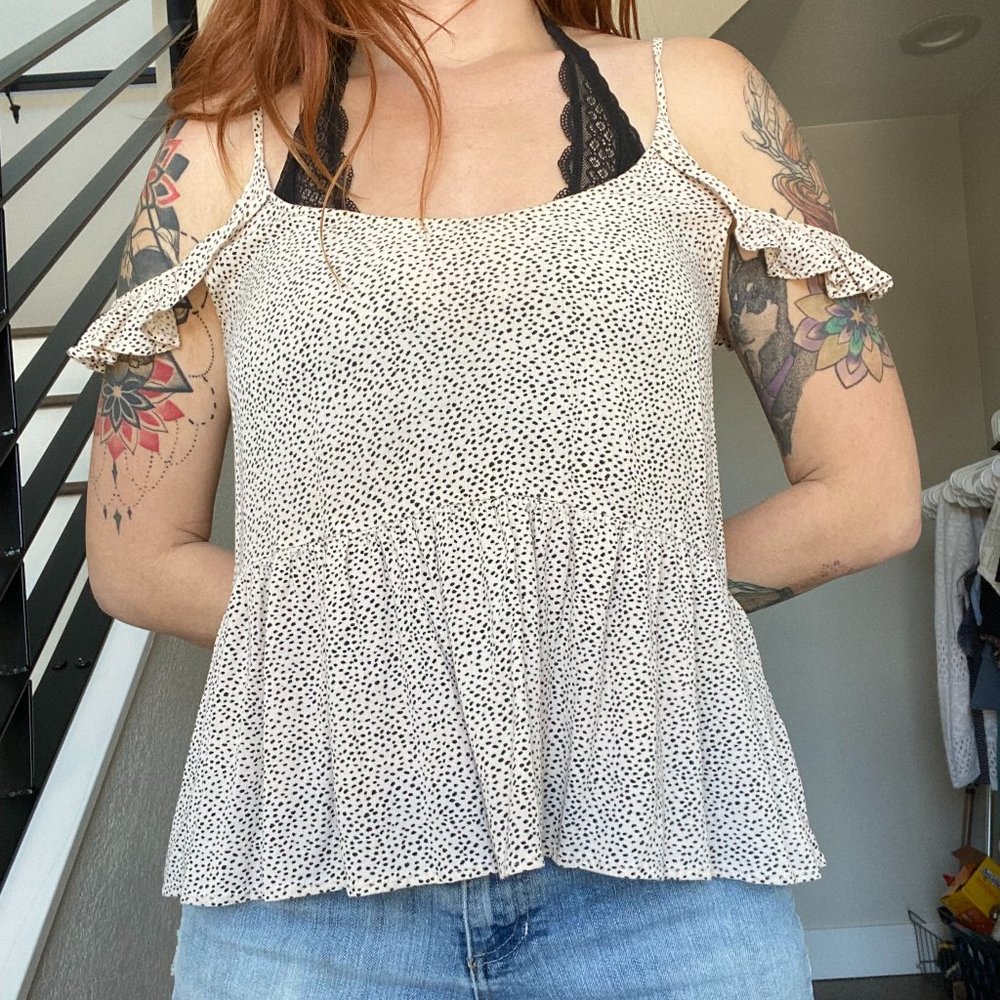 O'Neill Polka Dot Cut Out Shoulder Tank Top